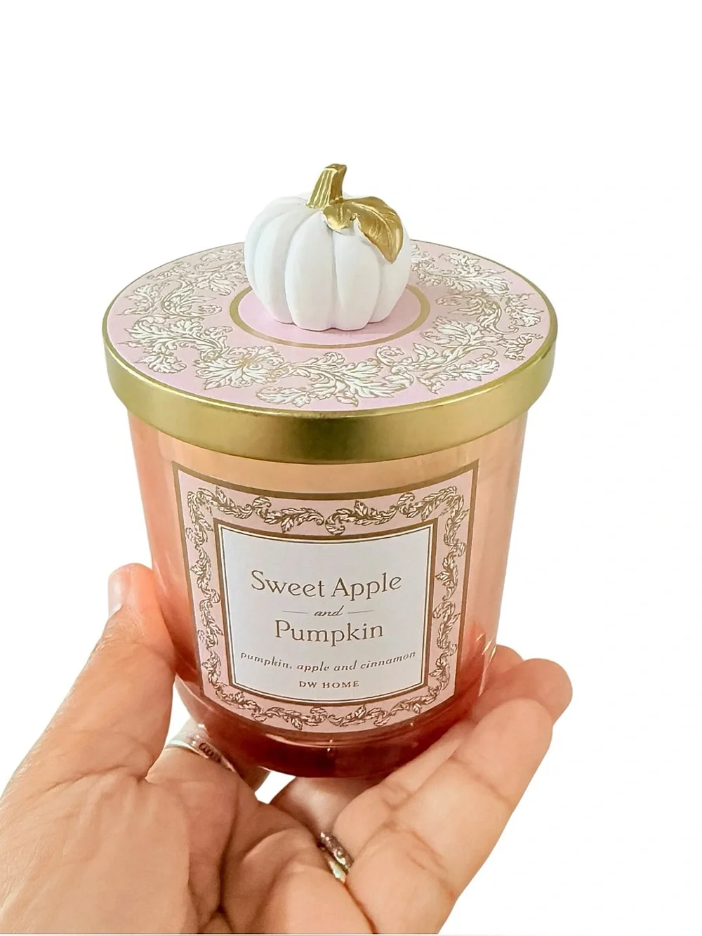 DW Home Sweet Apple and Pumpkin Luxury Scented Candle - Pink Glass with Gold Lid